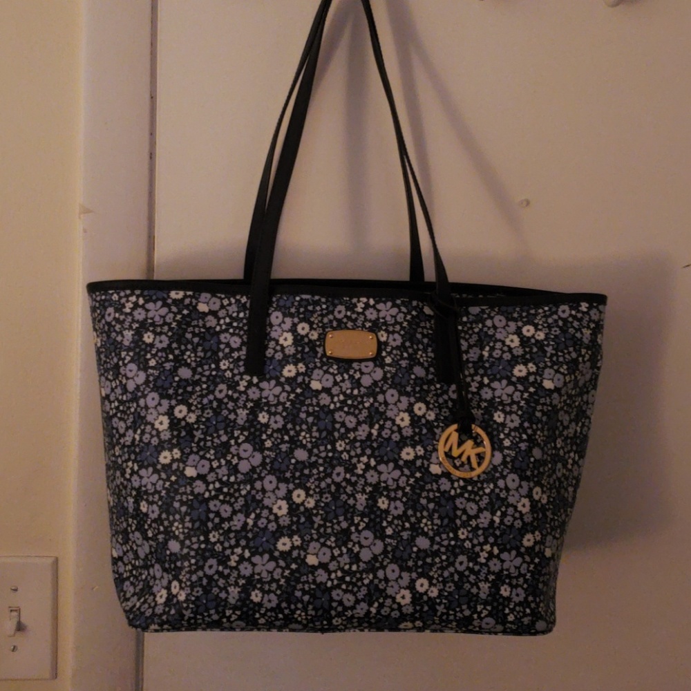 Michael kors blue flowered tote
